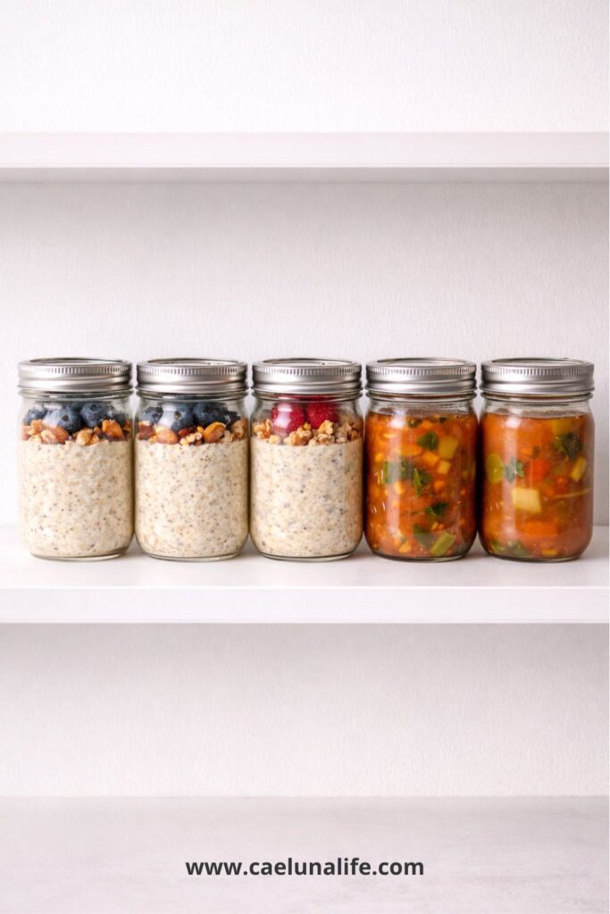 glass mason jars as meal prep containers for oats and soup