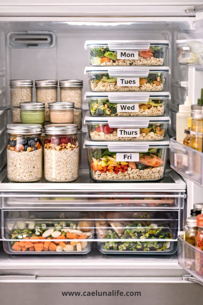 meal prep guide organised fridge containers