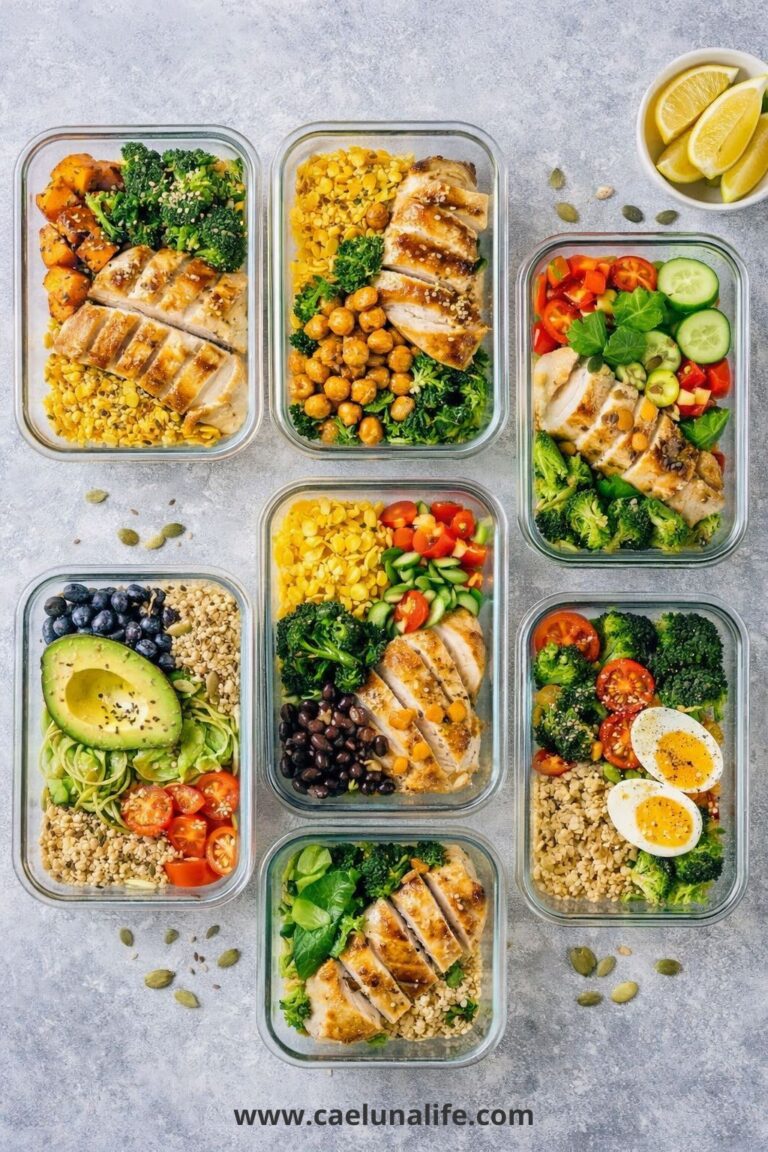 7 anti-inflammatory meal prep containers flat lay