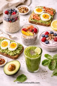 anti-inflammatory breakfast ideas spread 6 options overhead