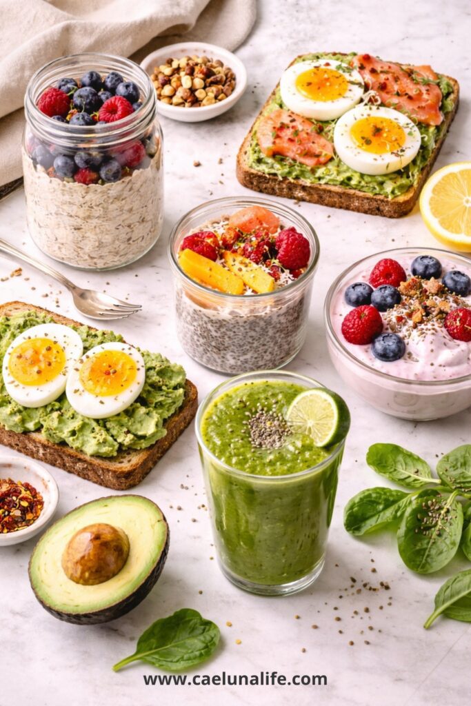 anti-inflammatory breakfast ideas spread 6 options overhead