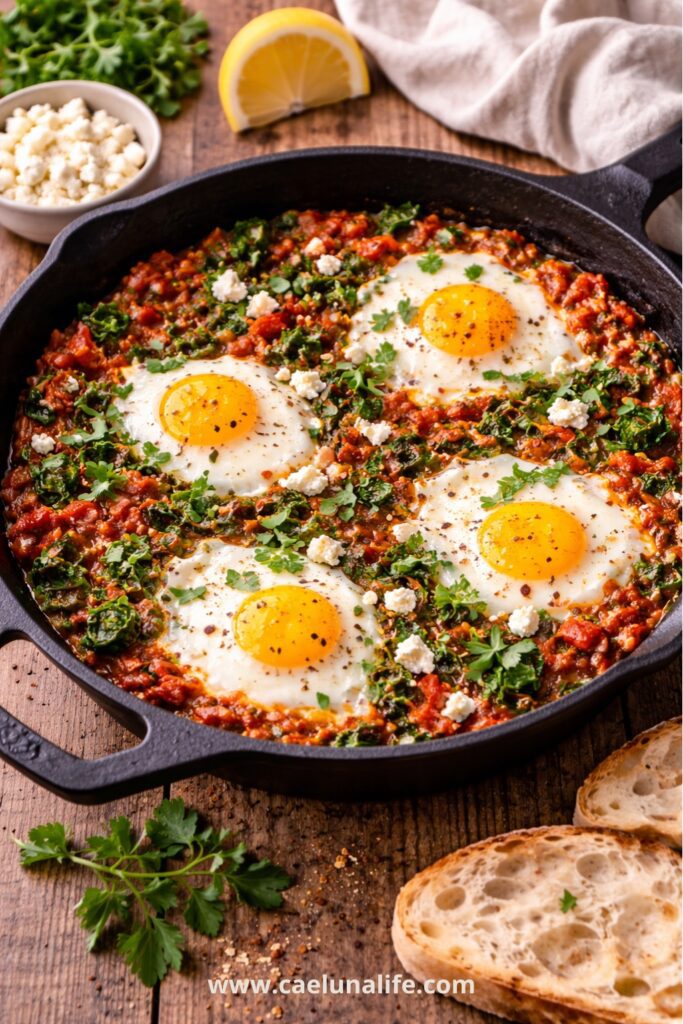 anti-inflammatory breakfast shakshuka kale feta cast iron pan
