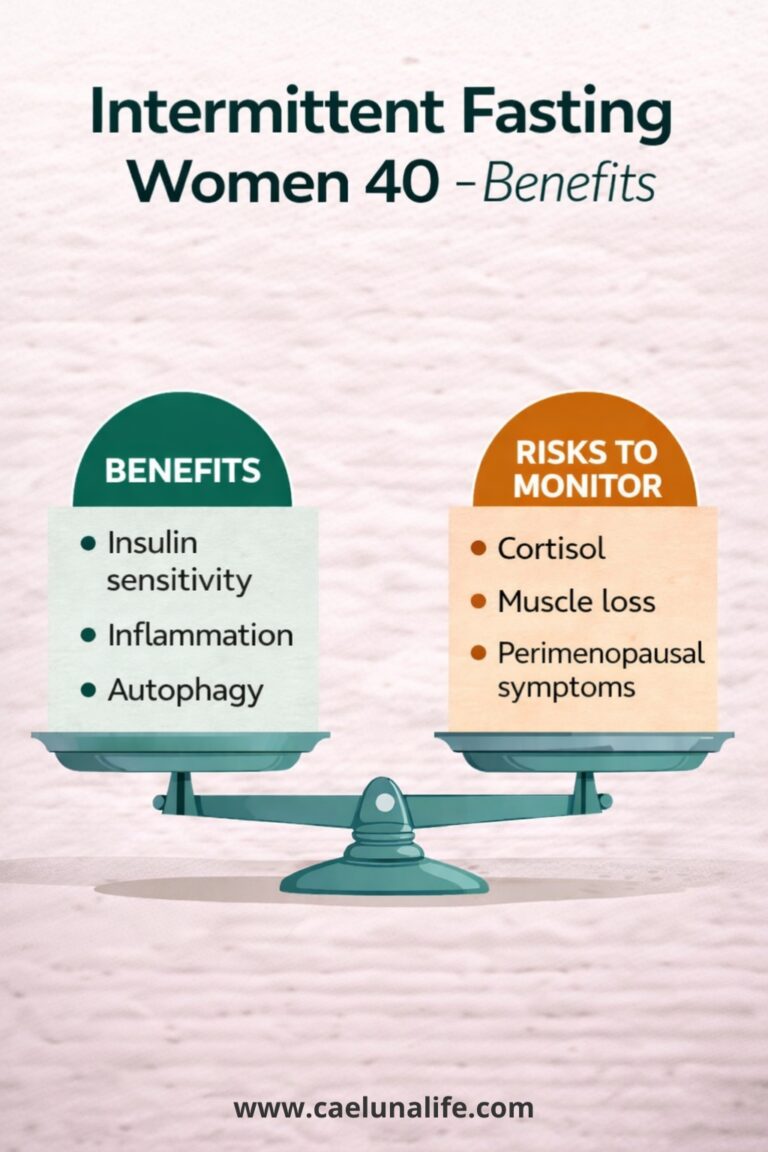 intermittent fasting women 40 benefits risks balanced scale