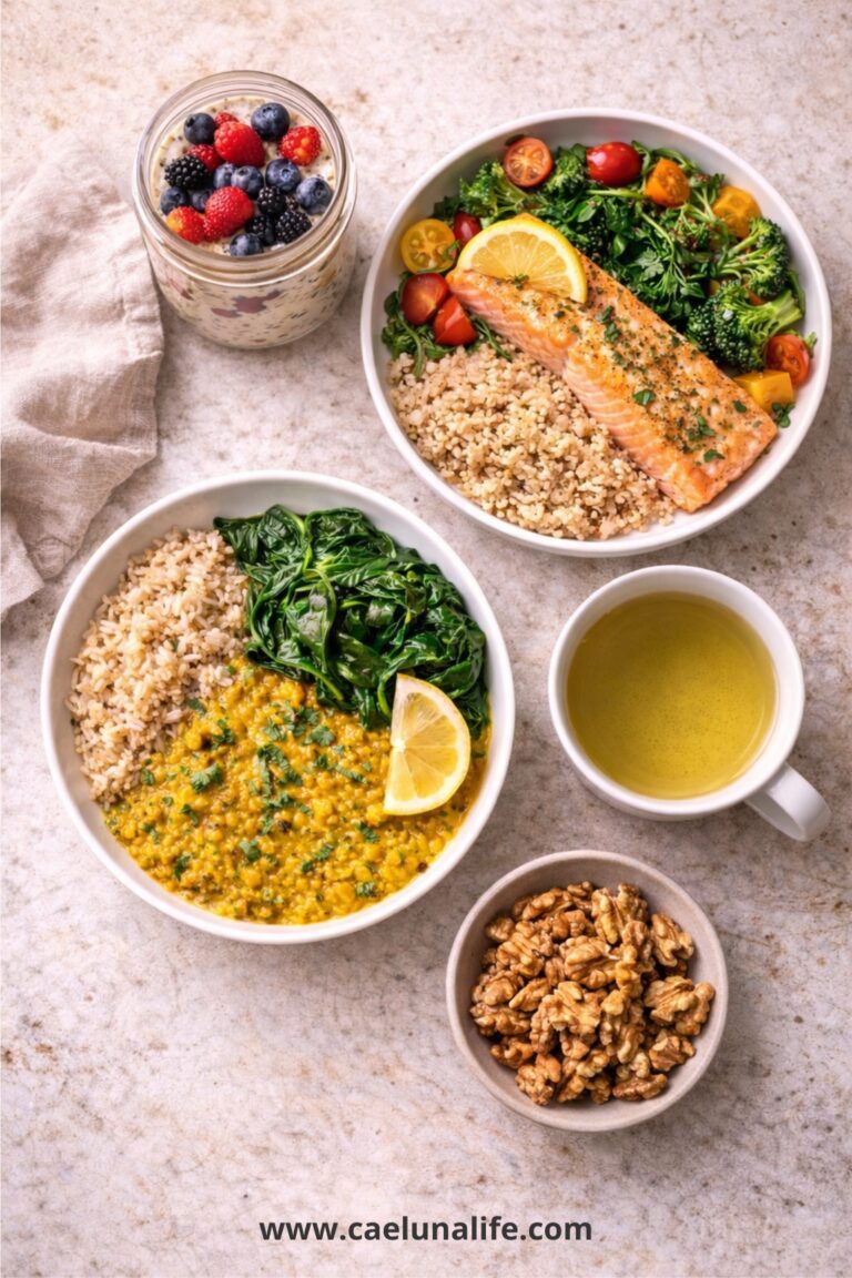 what to eat in your 40s full day of food flat lay