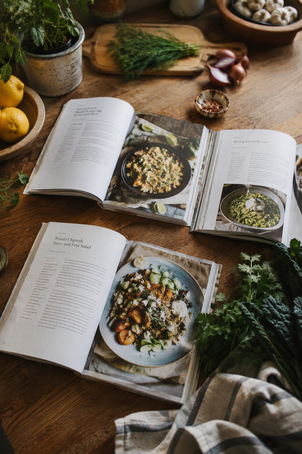 anti-inflammatory meal prep cookbooks open kitchen table