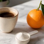 collagen supplements scoop of peptide powder with morning coffee