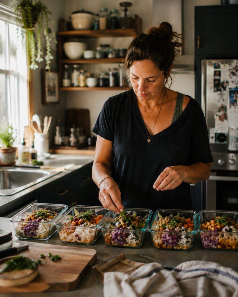 easy meal prep ideas woman kitchen containers five meals